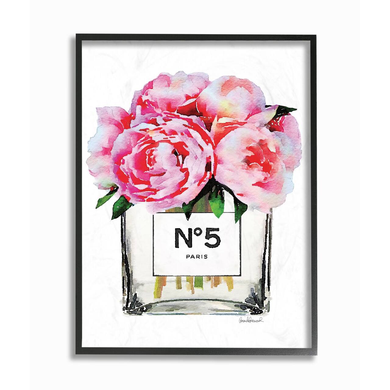 Stupell Industries Glam Pink Peony Arrangement Wall Art in Black Frame